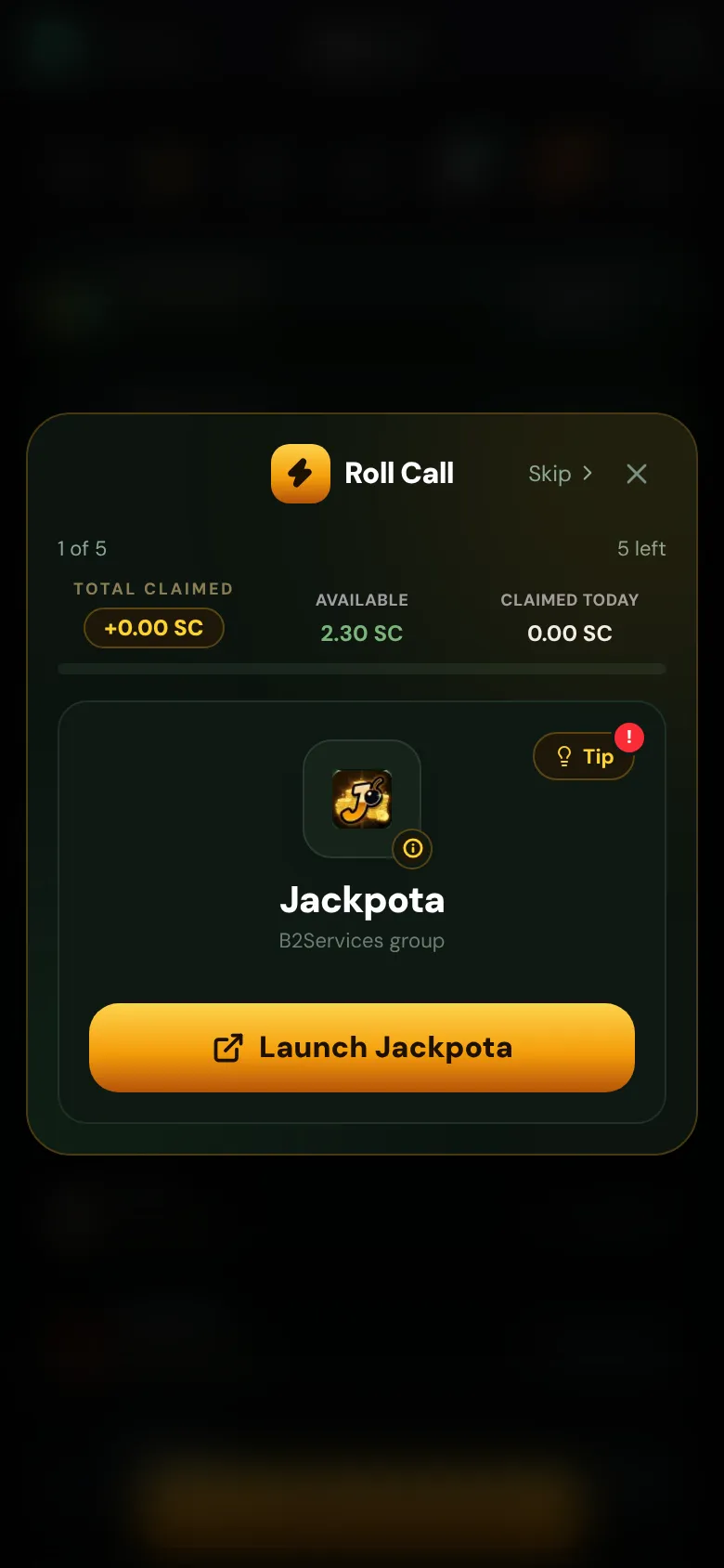 Roll Call: claims each ready casino in turn, one tap to launch it
